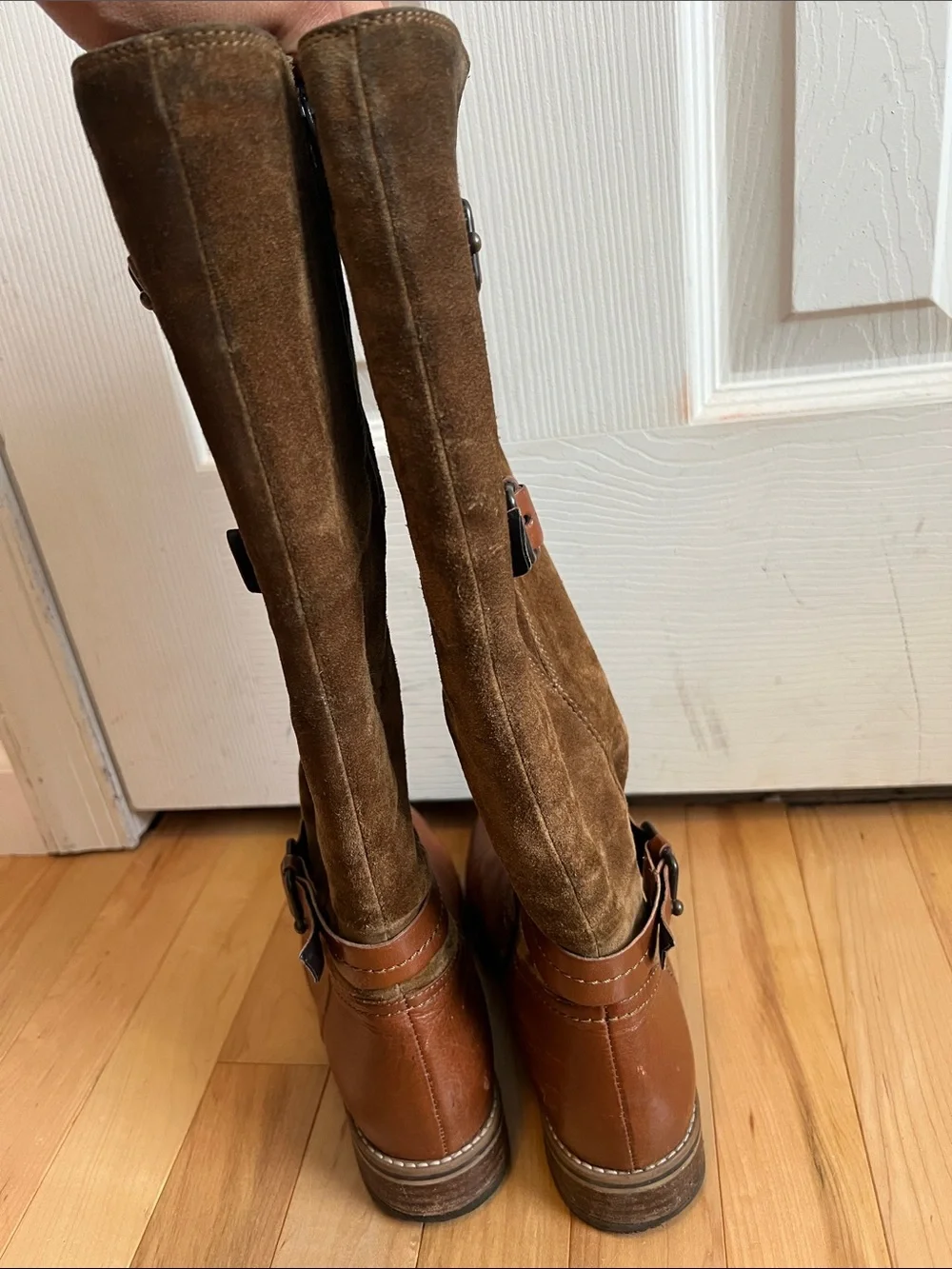Clarks Brown Leather & Suede Mid-Calf Buckle Boots